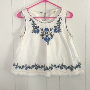 Blue and White Embroidered tank - S (100% COTTON)